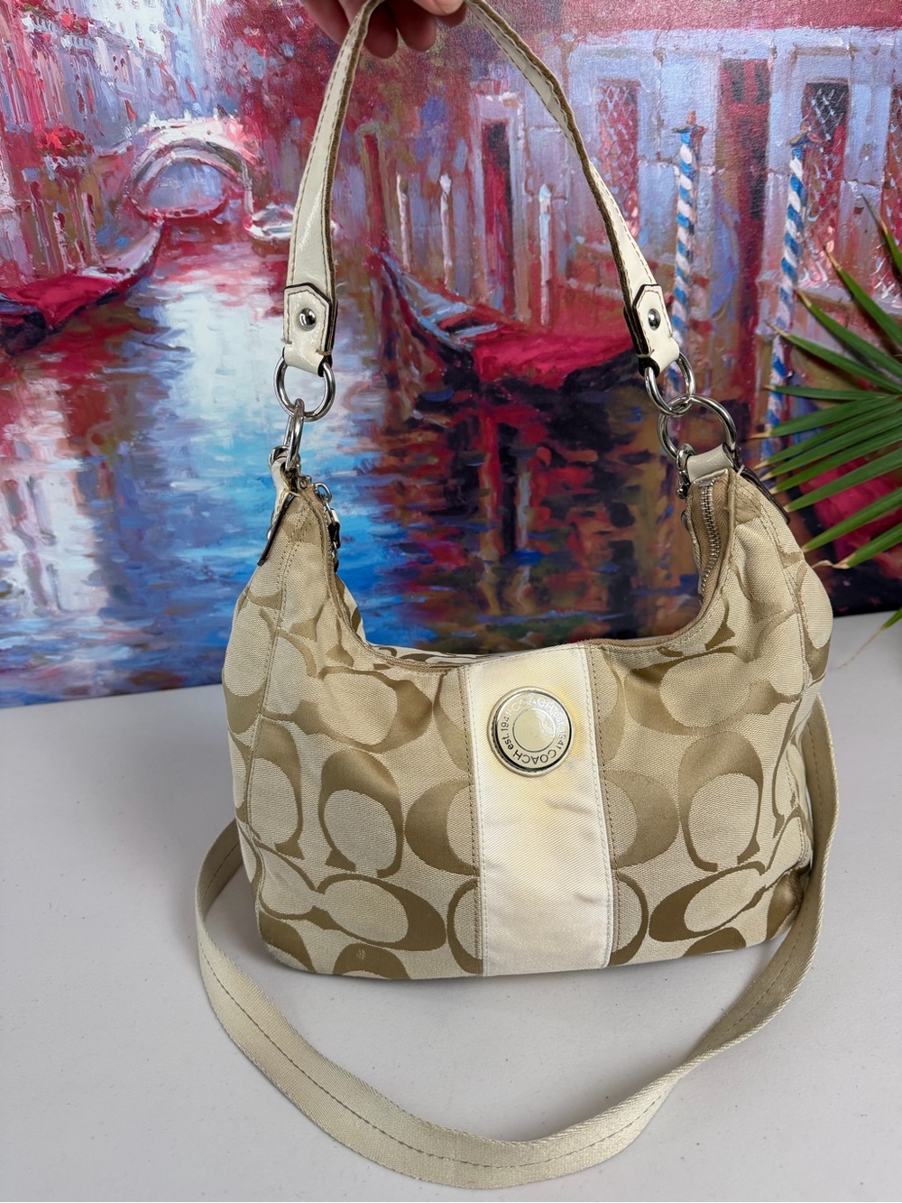 Coach F19281 Signature Canvas Framed Satchel Shoulder Crossbody Bag